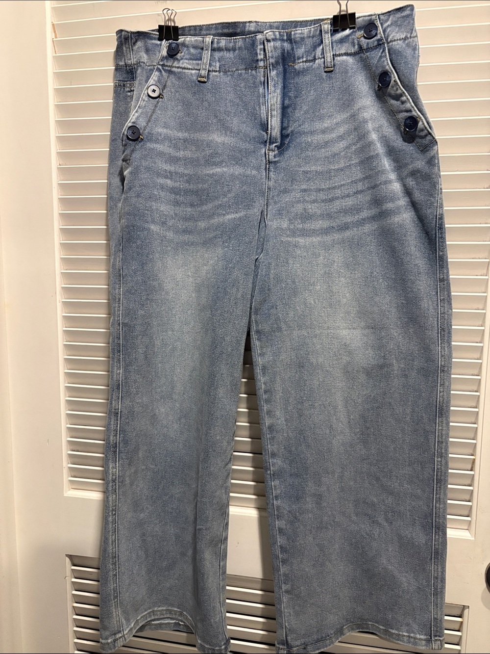 Ashley Stewart Light Blue Wide-Leg Button-Detail Jeans